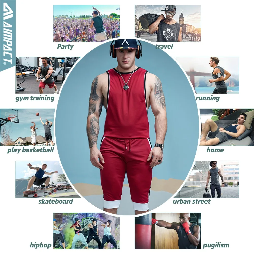 Aimpact Men's Vigor Tank Tops Fitness Bodybuiding Clothing Low Cut Side Arm Holes Mesh Activewear Summer Vest Tank Tops SXB051