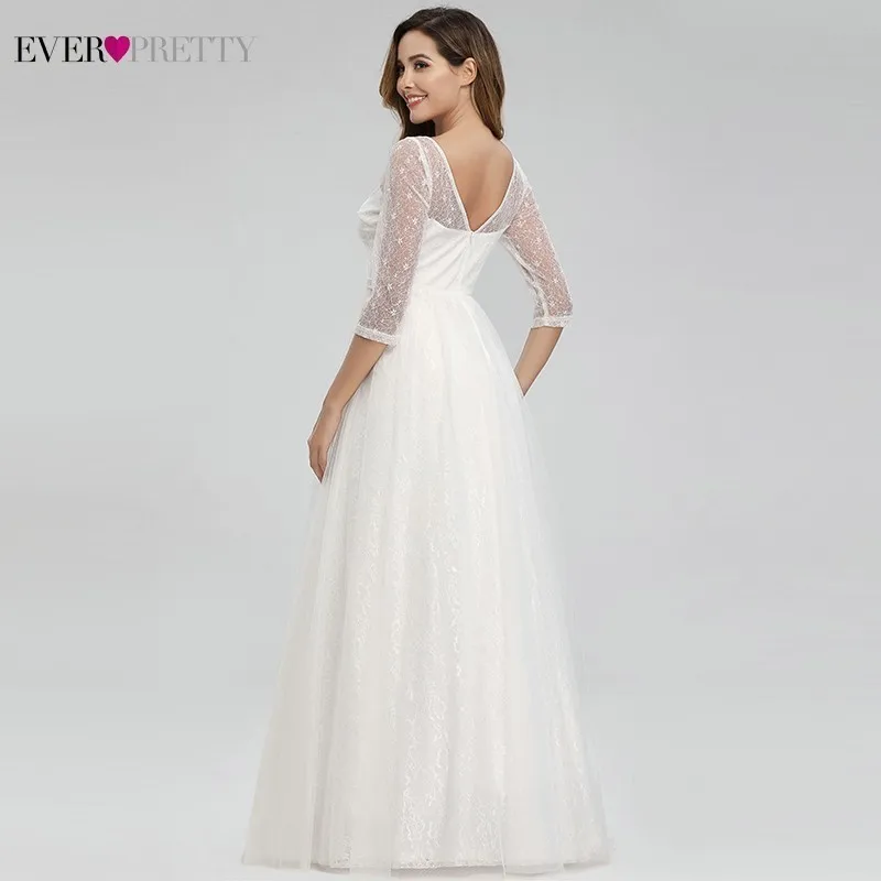 Vestidos De Novia белые кружевные свадебные платья Ever Pretty A-Line с v-образным вырезом на молнии с рукавом 3/4 элегантные свадебные платья Gelinlik