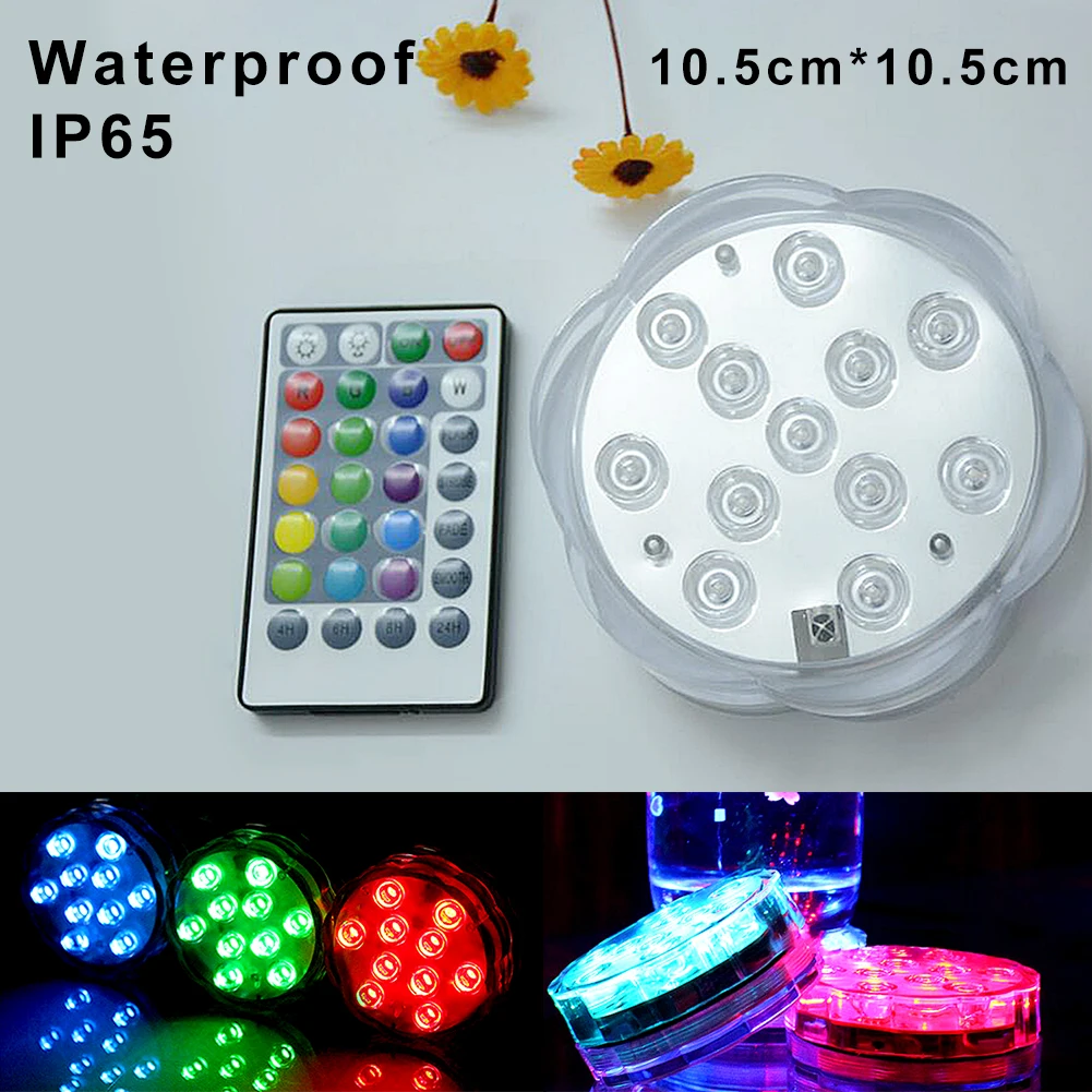 Cronometragem com Botão Luz de Mergulho à Prova Estilo Ameixa Controle Remoto Dwaterproof Água 7 Cores Led Aquário Luz Botão Bateria 12leds 7 Luzes e Iluminação