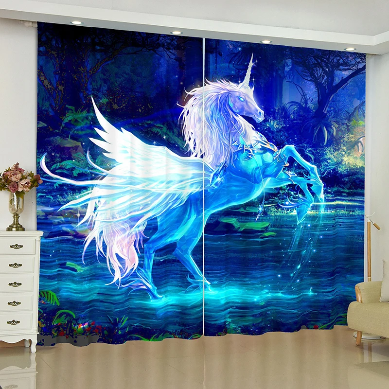 

unicorn curtains for window unicorn Pegasus White horse blinds finished drapes window blackout curtains parlour room blinds