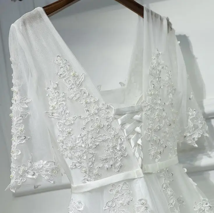 VENSANAC 2018 V Neck Sequined A Line Lace Appliques Long Evening Dresses Party Half Sleeve Pearls Sash Backless Prom Gowns VENSANAC 2018 V Neck Sequined A Line Lace Appliques Long Evening Dresses Party Half Sleeve Pearls Sash Backless Prom Gowns