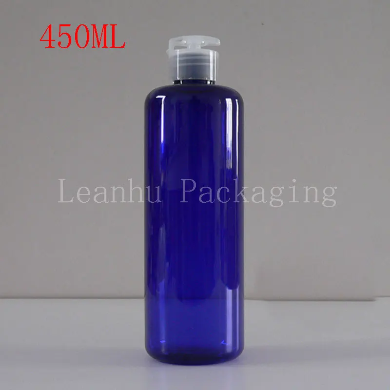 

450ML Blue Plastic Bottle With Flip Top Cap, 450CC Shampoo/Lotion Shower Gel Packaging Bottle, Empty Cosmetic Container