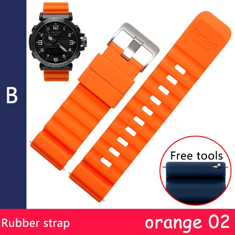 Высококачественный ремешок для часов CASIO PRG-600YBE-5 PRW-6600 мужские часы нейлоновый ремешок резиновый браслет - Цвет ремешка: orange 02 B