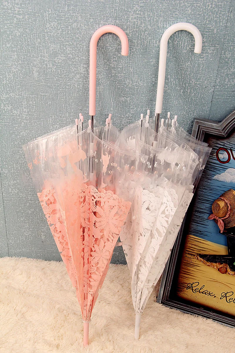NFRADFM Ladys Cute Little feet Printed cat Imitation lace Flower Princess Transparent Umbrella Long Handle Umbrella NFRADFM Ladys Cute Little feet Printed cat Imitation lace Flower Princess Transparent Umbrella Long Handle Umbrella
