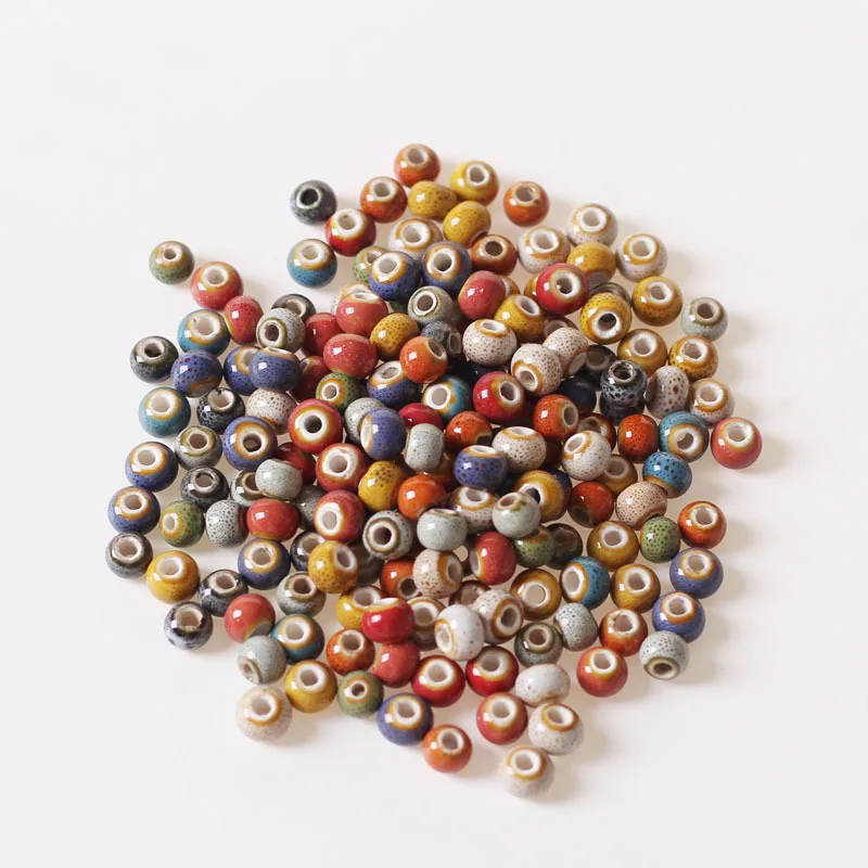 100 PCS 6mm 8mm Round Ceramic Beads DIY Hole Beads Handmade Porcelain Beads 10 Colors For Jewelry Making