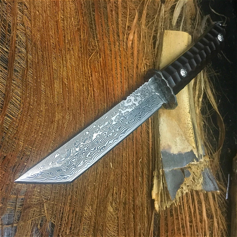 Дамасский нож 59-61HRC высокая твердость ручной прямой нож японский ковка шаблон стальной инструмент для сбора Открытый нож