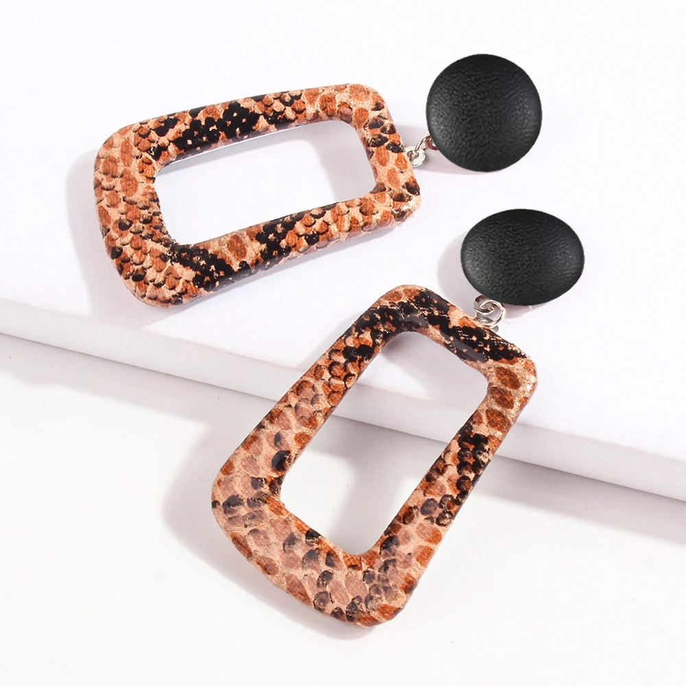 

AENSOA Vintage Snake Pattern PU Drop Earrings Maxi Jewelry Punk Big Leather Dangle Earrings For Women Party Gift Pendientes