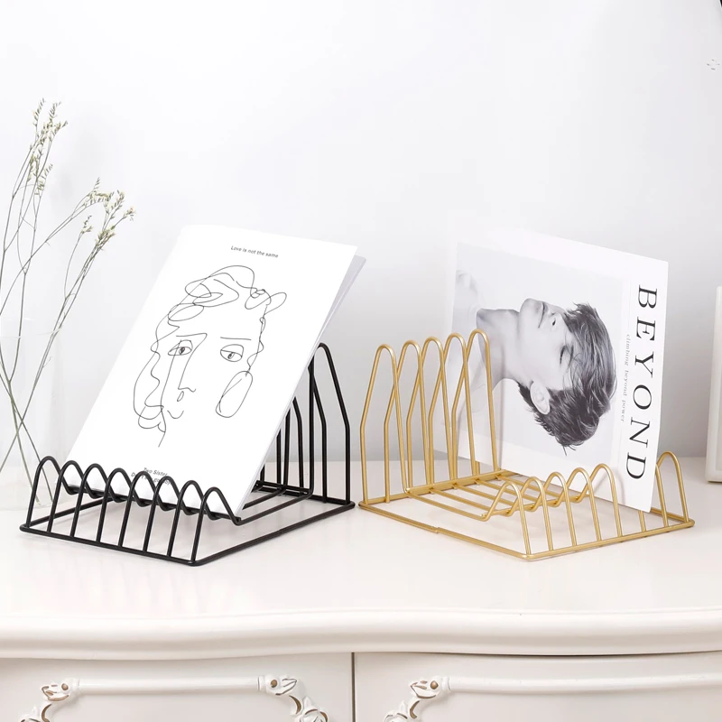 Metal Table Storage Basket Chic Nordic Scandinavian Gold Desk Storage Basket Magazine Organizer bookend Home Decor