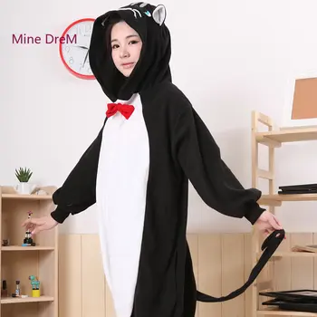 

Black white Cat Anime adult onesies Pyjamas Cartoon Animal Cosplay Costume Pajamas adult Onesies Sleepwear Halloween kigurumi