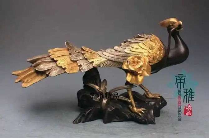 

6 China Royal Bronze 24K Gold Gild Silver Peacock Rosefinch peafowl Bird Statue