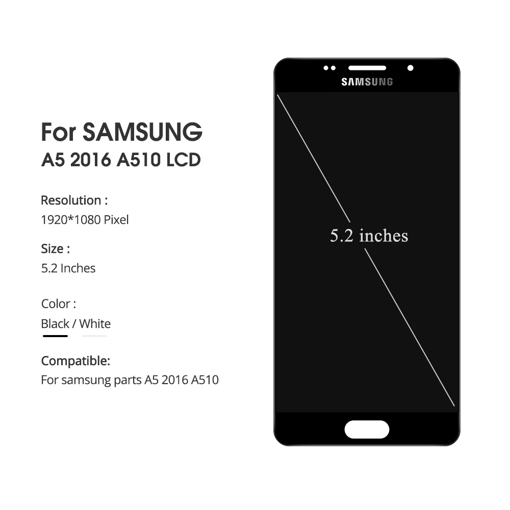 5,2 ''Супер AMOLED lcd для samsung Galaxy A5 A510F A510M A510FD A510Y lcd дисплей кодирующий преобразователь сенсорного экрана в сборе