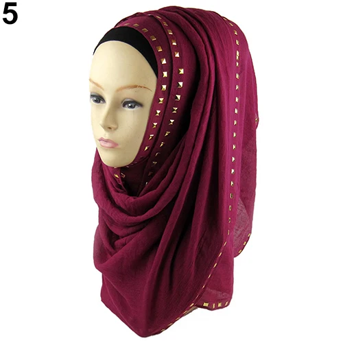 Женские мусульманские длинные мягкие заклепки исламский шарф хлопок шаль головной убор шляпа летние скидки