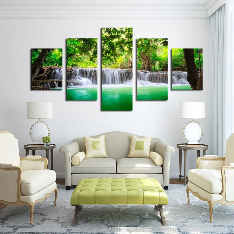 

5 Panel Waterfall Painting Home Living Room Decoration Canvas Print Painting Large Canvas Art framed Combined Oil PictureDC1-100
