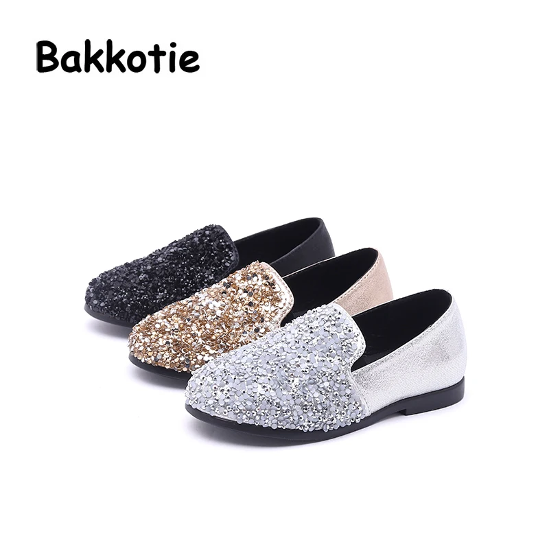Bakkotie/Новинка осени 2019 модные блестящие туфли на плоской подошве для маленьких