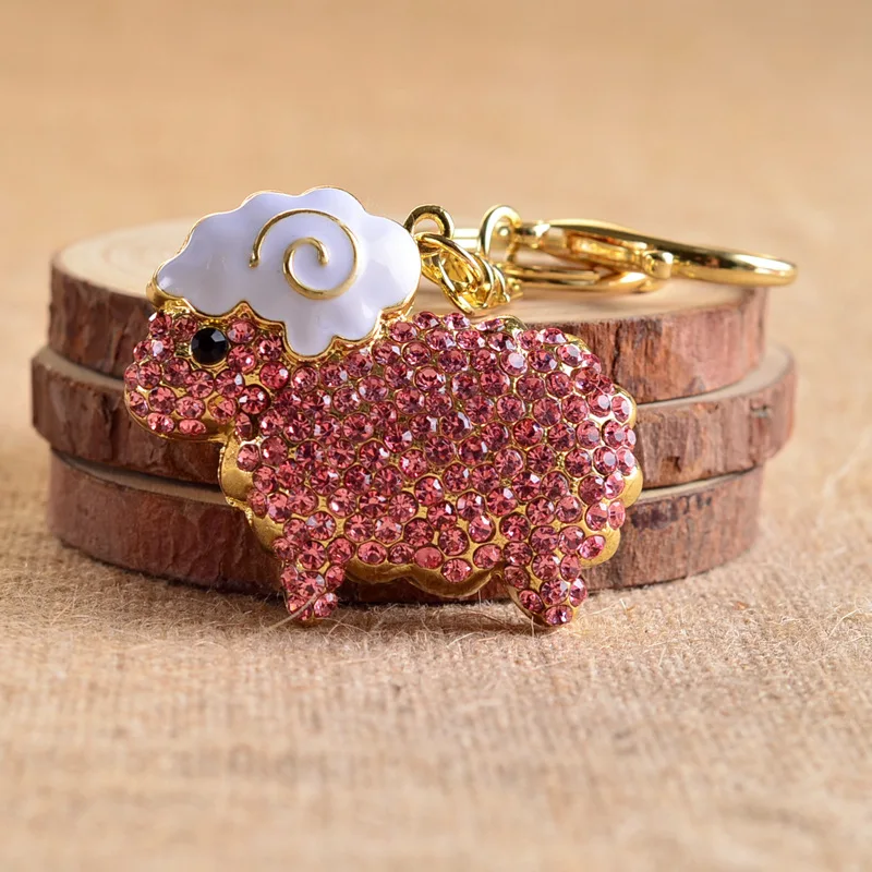 cute 3d sheep Keychain crystal key chain rhinestone keychain metal key
