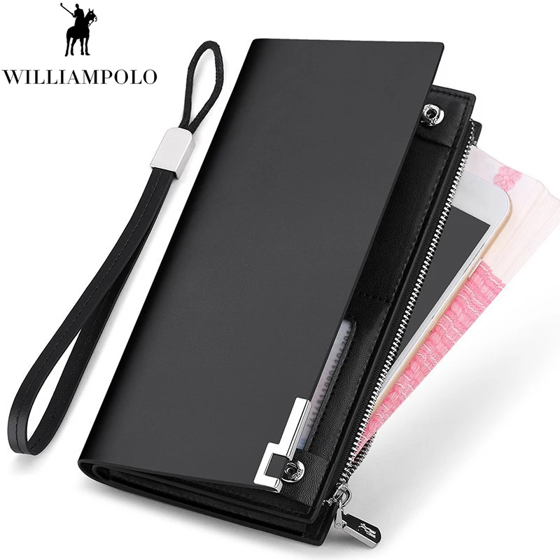 

WILLIAMPOLO Genuine Leather Men Wallet Fashion Design Long Sequined Phone Credit Card Holder Wallet PL209