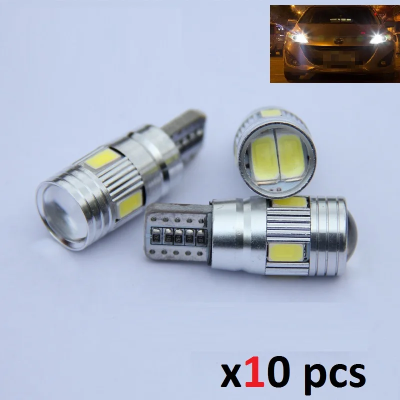

Dianshi 10 PCS New update T10 LED Auto Car Light Bulb 5630 SMD 6 LED W5W 12V Interior Parking Projector Lens White CANBUS