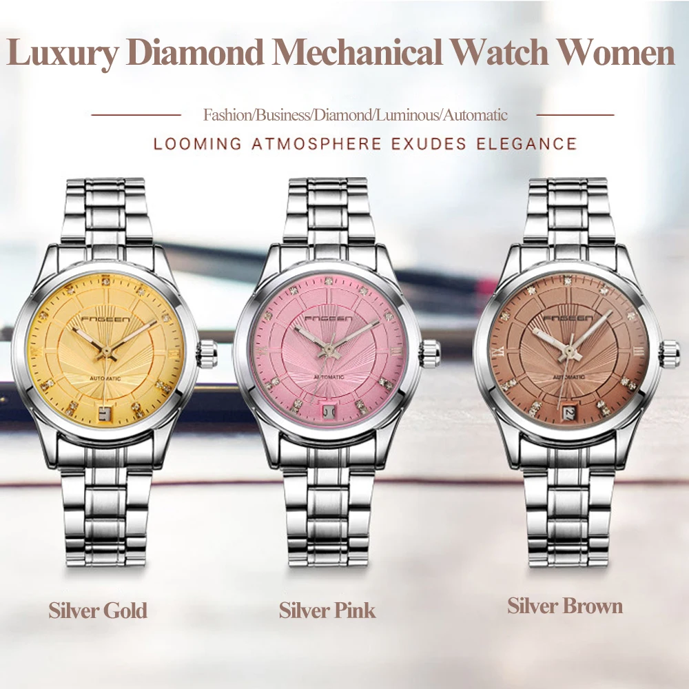 Автоматические женские наручные часы Reloj Mujer роскошные бриллиантовые браслет