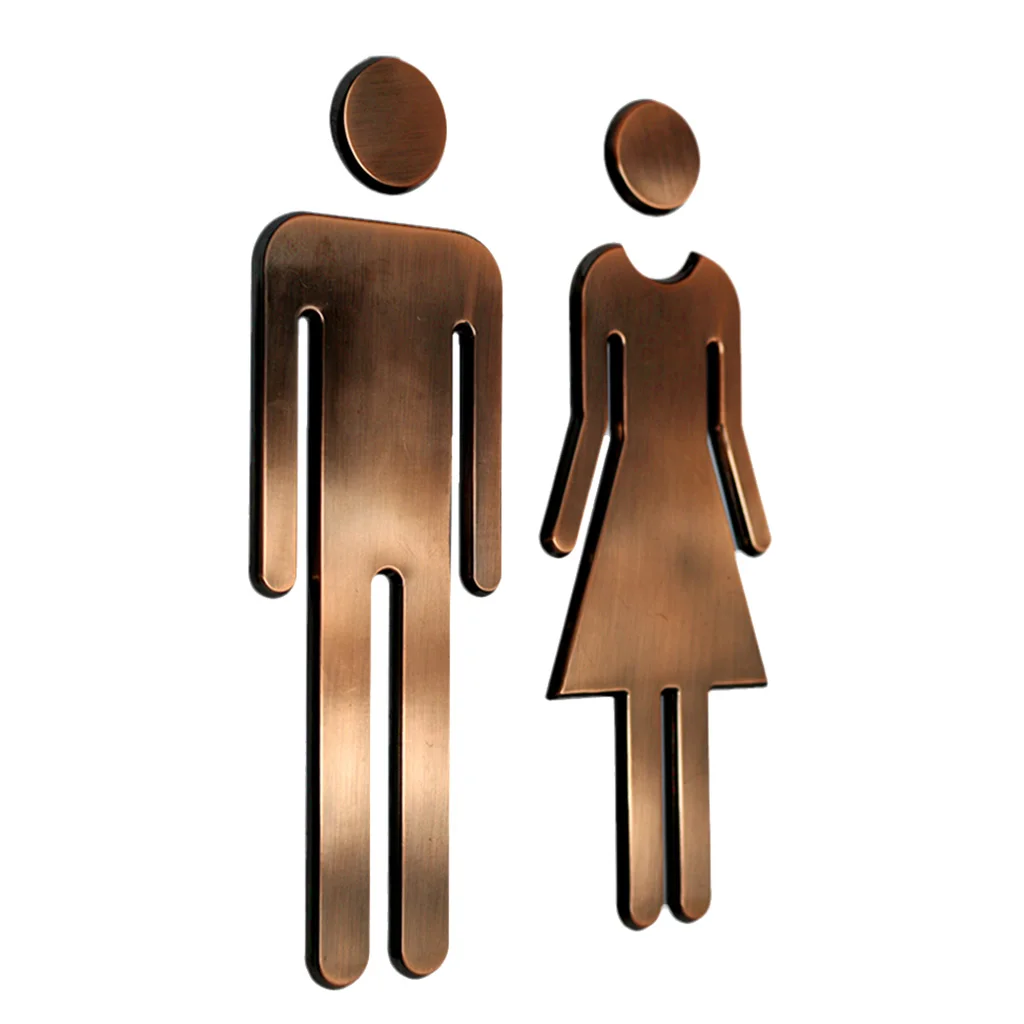 Man&Woman WC Stickers Toilet Signs Restroom Washroom Signage Plaque Bronze