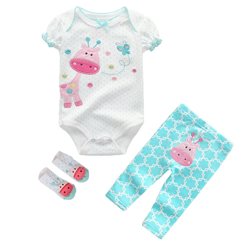 

3Pcs/lots Baby boy clothes sets 6-12 Month Baby Girl Rompers Super cotton Bodysuits+ Pants +baby Socks newborn Clothing