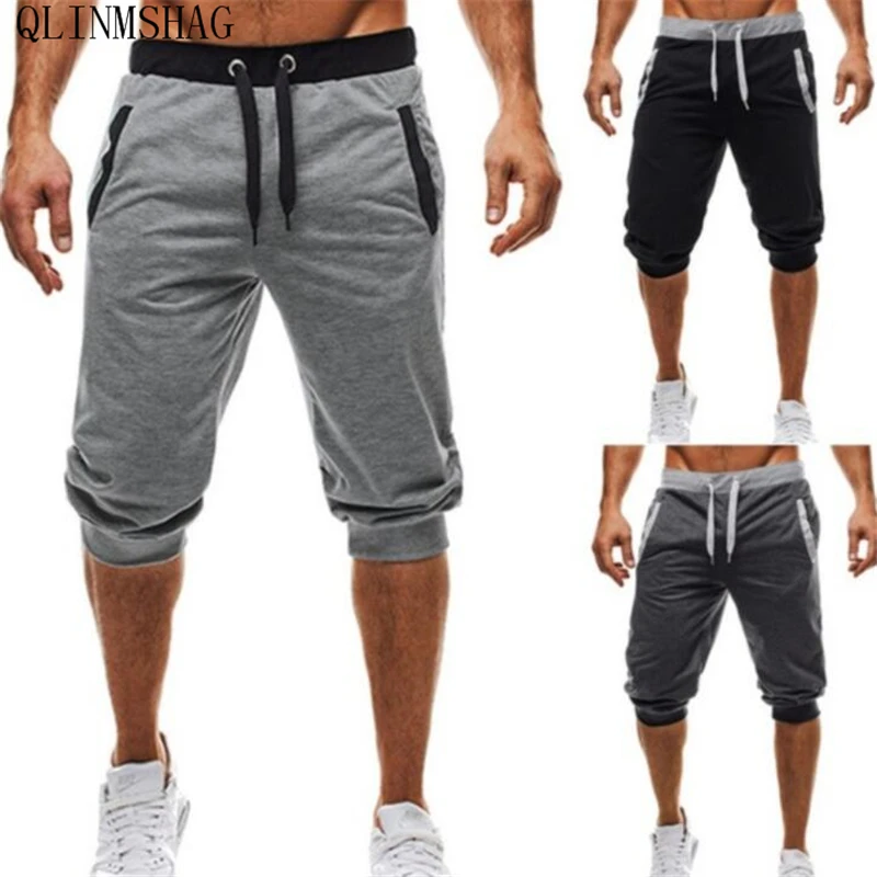 

Summer men Leisure Men2019 Knee Length Shorts Color Patchwork Joggers Short Sweatpants Trousers Men Bermuda Shorts roupa masculi