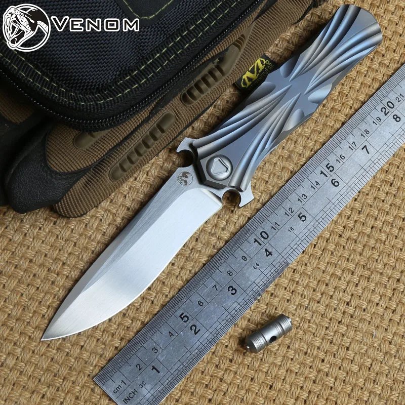 Складной нож VENOM T Kevin John M390 титановая ручка Флиппер шарикоподшипник уличный