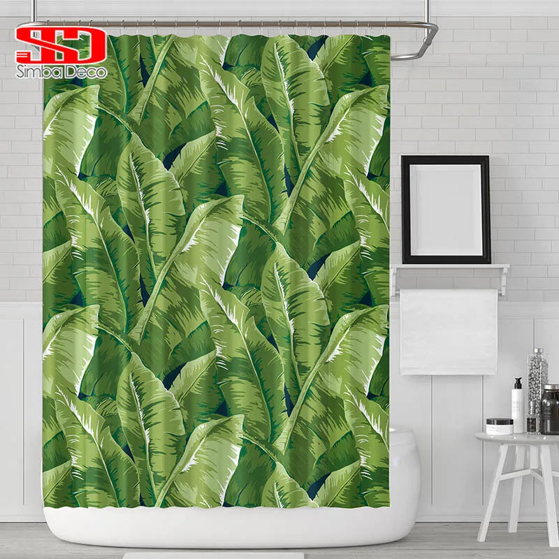 

Banana Leaves Shower Curtains for Bathroom 3D Printed Tropical Waterproof Polyester Fabric Green Bath Decorative with Hook 72x72