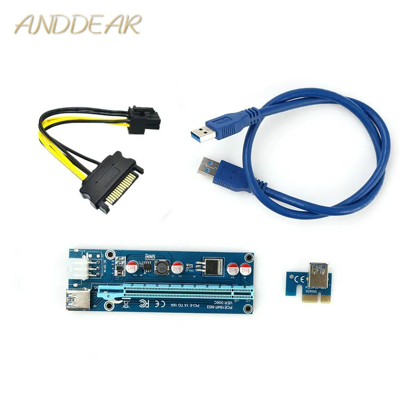 PCIe PCI-E PCI Express Riser Card 1x к 16x USB 3 0 кабель для передачи данных SATA 6Pin IDE Molex использовать