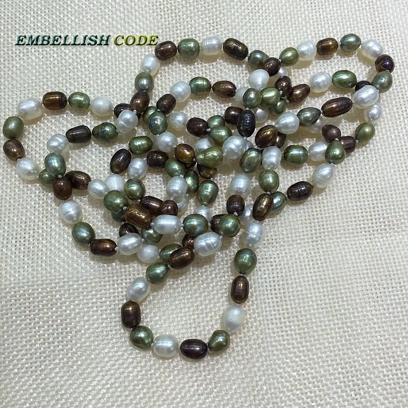 low price knotted rope mixed color natural pearls 120cm length long necktie jewelry necklace triple twisted tears drop shape