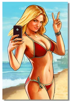 

Custom Canvas Wall Prints Grand Theft Auto V Poster GTA 5 Game Stickers Sexy Beach Girl Wallpaper Office Wall Decoration #0920#
