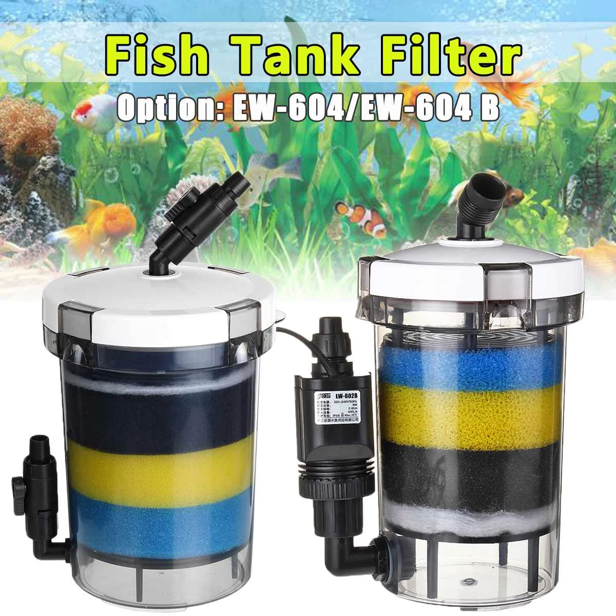 

Aquarium Filter Fish Tank Filter Ultra-quiet External Aquarium Filter Sponge Bucket 220-240V EW-604 EW-604 B Accessories
