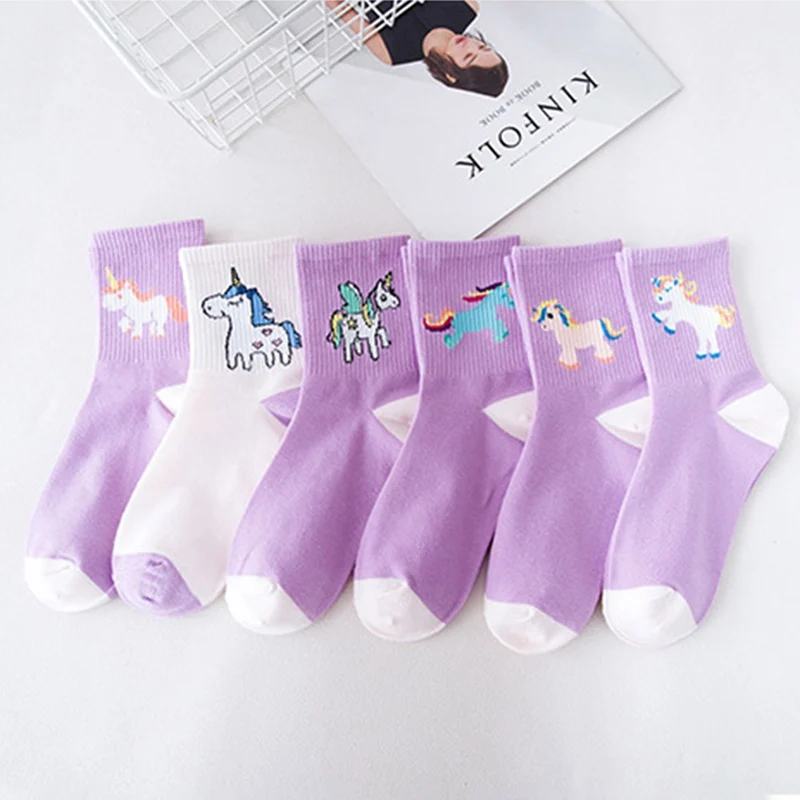 Kawaii милые женские носки Забавные милые кремовые яркие носки с единорогами Harajuku Повседневные носки до щиколотки пропускающие воздух короткие носки