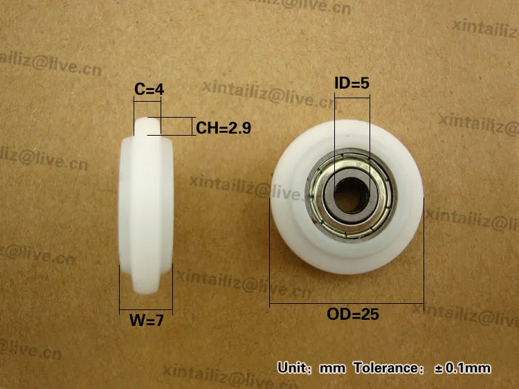 [YA0525-7] 10 шт. внешний диаметр 25 мм POM покрытием одиночные ролики подшипник Y Тип колеса