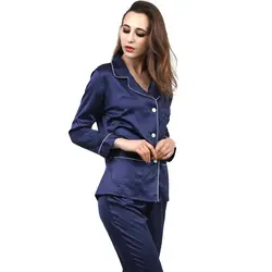 Новый женский Атласный пижамный комплект халат шелковые пижамы с длинным рукавом пижамы 2 шт. шелковая Домашняя одежда с отложным