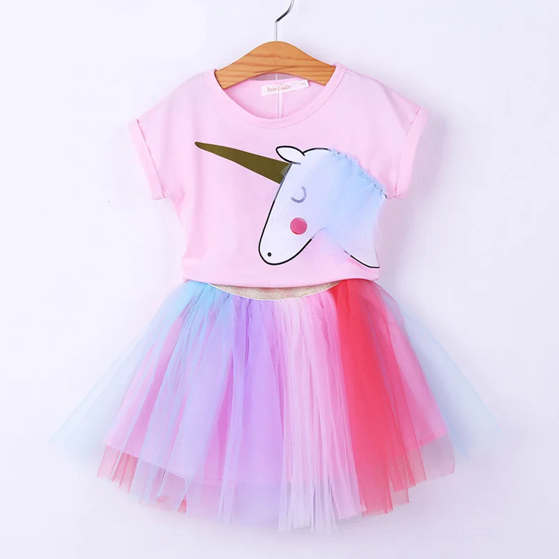 

Unicorn t-shirt for girl / Rainbow tulle skirt / Summer outfit set