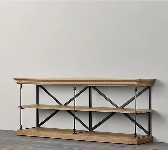 Vintage Wrought Iron Wood TV console table desk entrance hall