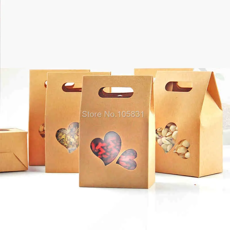 30X Eco friendly kraft paper box 10 15 5cm 6cm with heart window stand up food