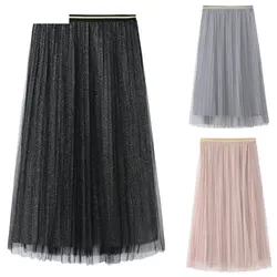 JAYCOSIN 2019 дамы юбка для женщин Стильный Принцесса Тюль одноцветное цвет плиссированные Высокая талия Длинные юбки для юбка в сетку 19MAY3
