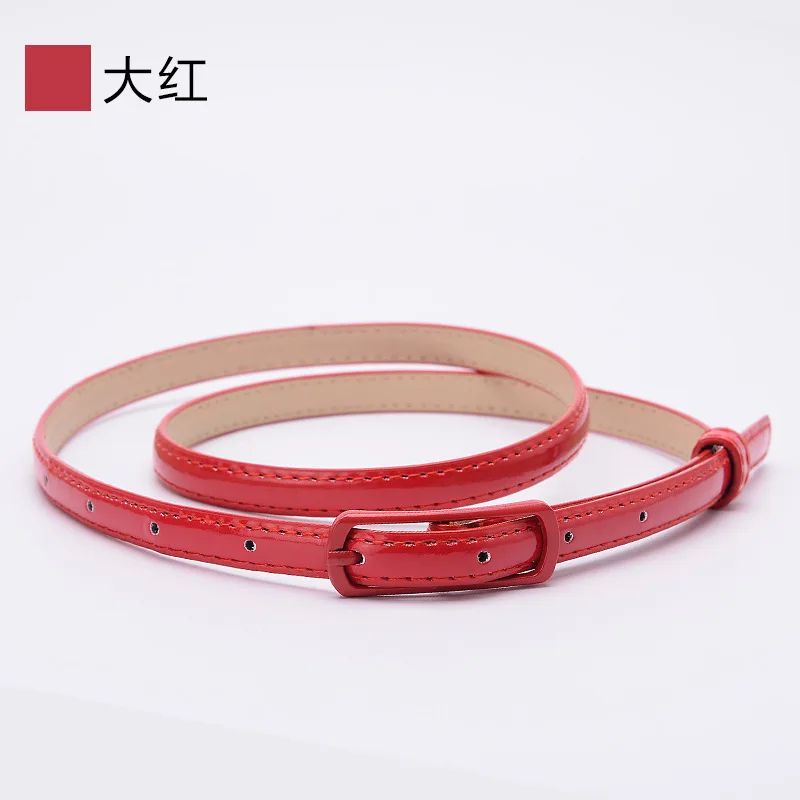 Candy Color Patent Leather Belt Sweetness Womens PU Leather Belts Thin Skinny Waistband Adjustable Belt Woman Belts For Dress - Цвет: red