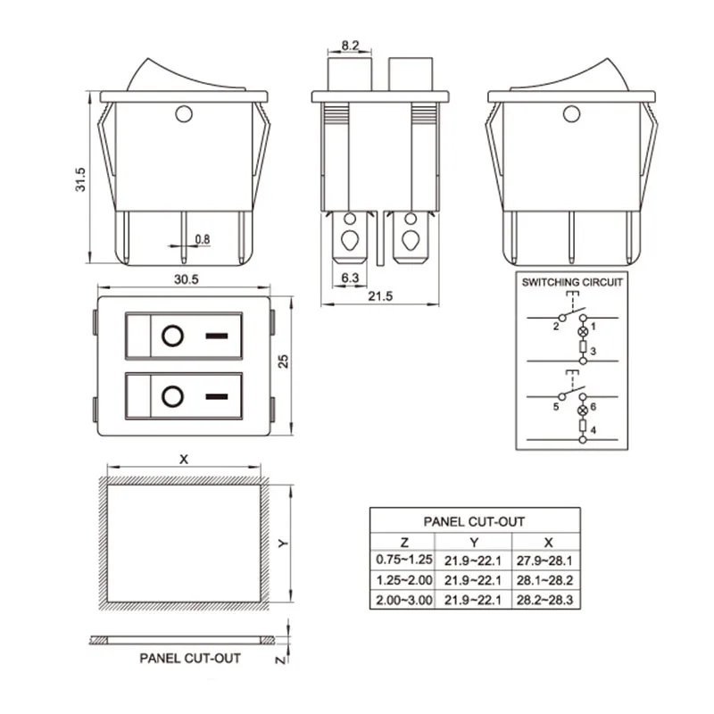 Kcd8 15A 250v AC двухполюсный gang кулисный переключатель 2 способ красный медные булавочные красный 220v лампы вкл/выкл переключатель с 6 шпильки