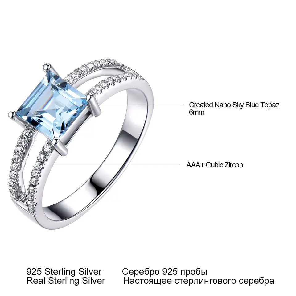 UMCHO, небесно-голубой топаз, кольца для женщин, 925 пробы, серебро, обручальное кольцо, юбилей, изысканное кольцо, квадратная огранка, драгоценный камень, хорошее ювелирное изделие
