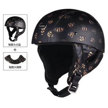 

Motorcycle Helmet Half Face Retro Moto Helmet Vintage German Casco Casque Scooter Helmets Visor DOTwith removed neckerchief