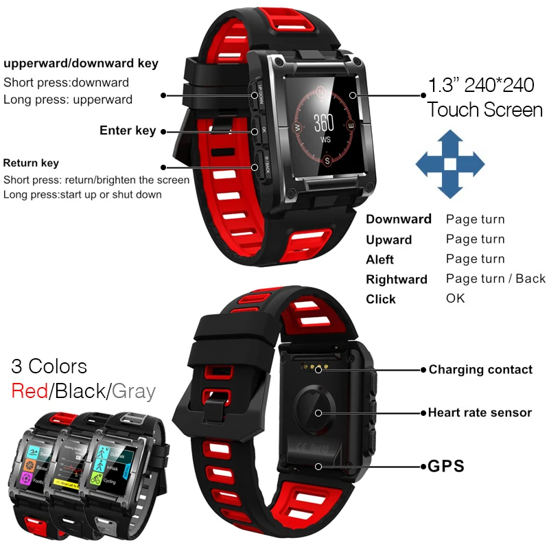 1 jahr Garantie auf lager Makibes G08 GPS Bluetooth IP68 Wasserdicht Herz Rate smart uhren männer M