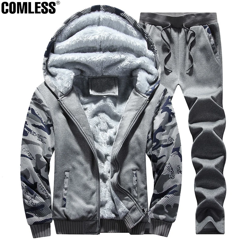 

Winter Camouflage Hoodies Tracksuit Men Plus Velvet Thick Warm Hooded Hoodies And Sweatshirts 2 Pieces Set Men's Outwear Jackets
