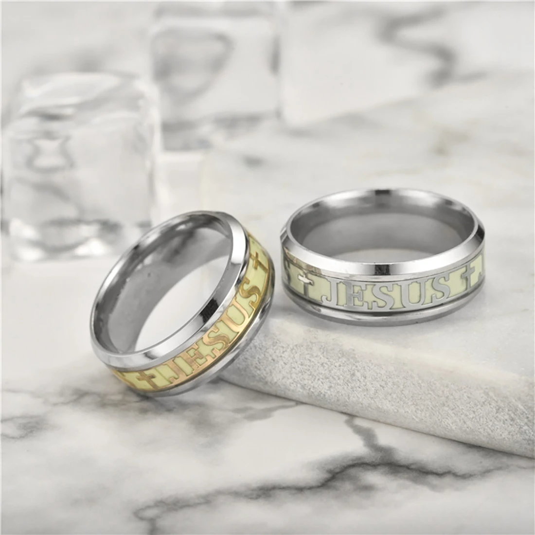 Светящееся кольцо из нержавеющей стали с крестиком, светящиеся в темные украшения для женщин и мужчин, обручальное кольцо