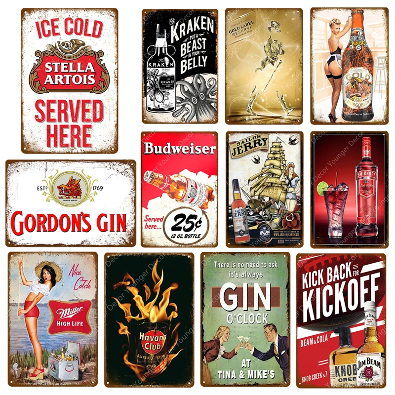 

Ice Cold Stella Artois Miller Smirnoff Vintage Metal Signs Budweiser Plaque Bar Pub Decorative Plate Beer Advertising Wall Decor