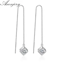 Anenjery, элегантные, модные, 925 пробы, Серебряный куб, любовь, окно, циркон, сахар, висячие серьги, коробка на цепочке с длинными кисточками, серьги, S-E238