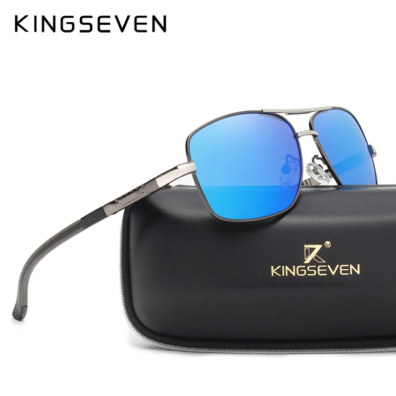 Kopen KINGSEVEN Merk Designer heren Aluminium Magnesium Zonnebril Gepolariseerde Spiegel lens Man Eyewear Zonnebril Voor Mannen gafas