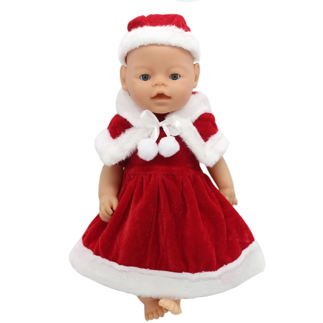 Baby Doll Clothes Red Christmas Dress Suit Fit 43cm Baby Doll