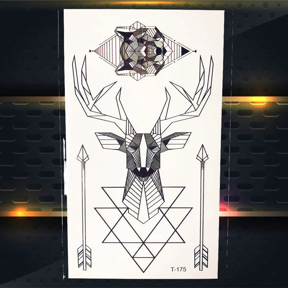 Временная татуировка геометрической формы черный Wolf Elk Panda Arrow стразы Tatoo наклейки